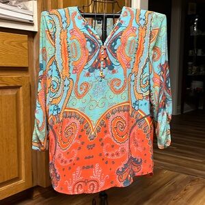 Tribal Blue & Orange Paisley Top Size Large